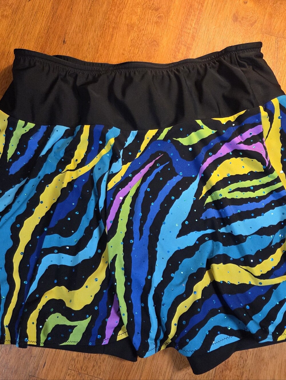 Women's XL Skort with Neon Zebra Print And Soft Teal Sequins. Beautiful!